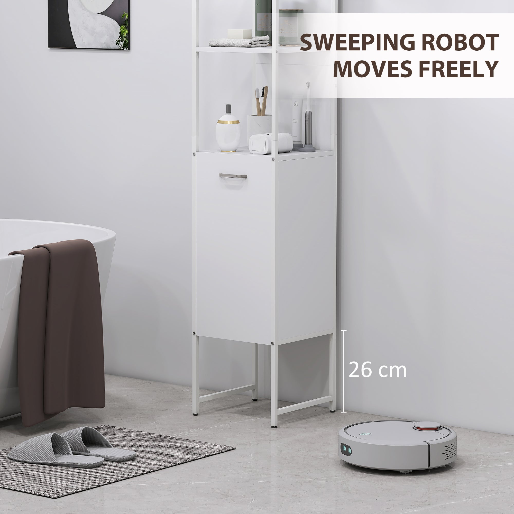 HOMCOM Tall Bathroom Cabinet with Open Shelves and Adjustable Shelf - White