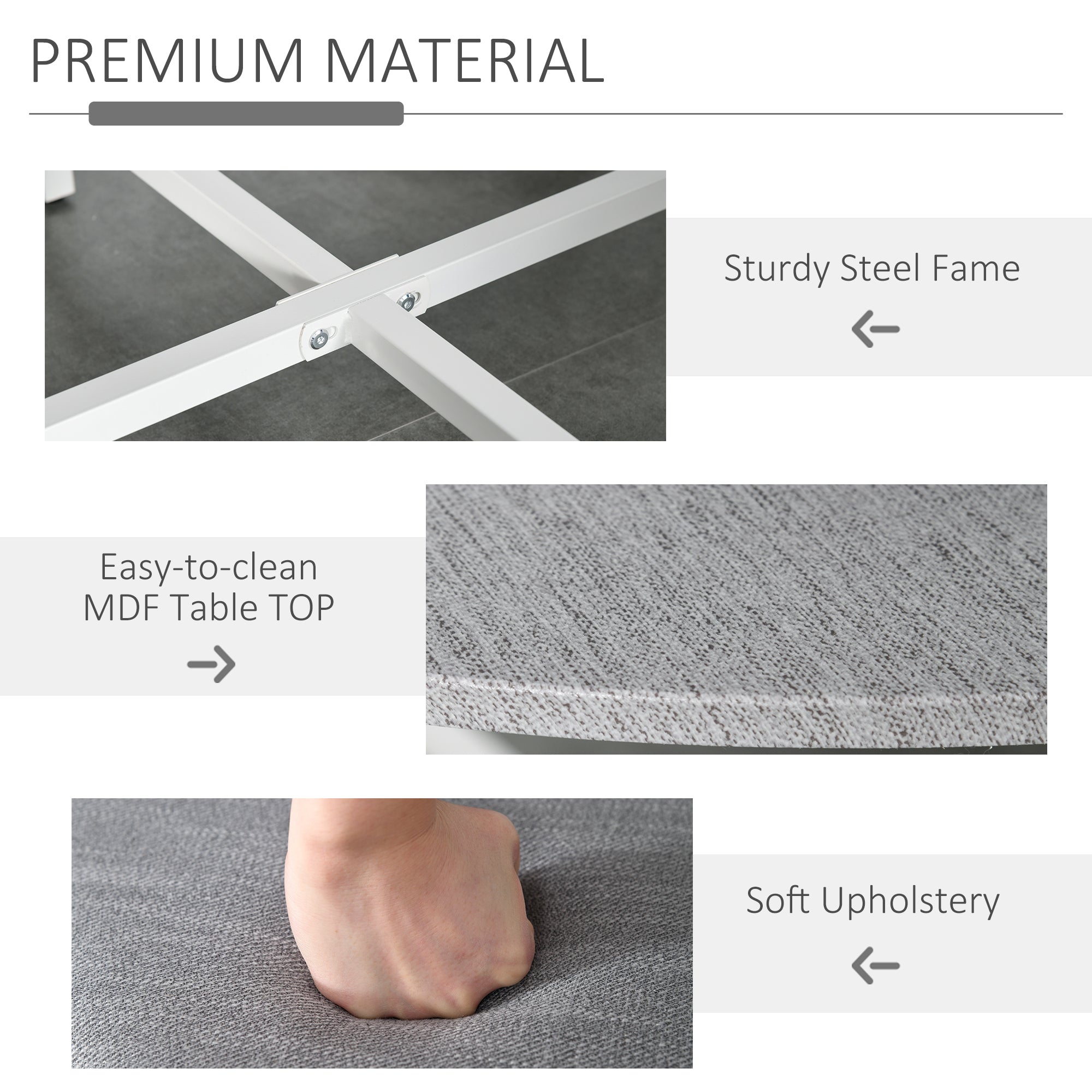 HOMCOM Modern Round Dining Table Set with 4 Upholstered Stools for Dining Room, Kitchen, Grey