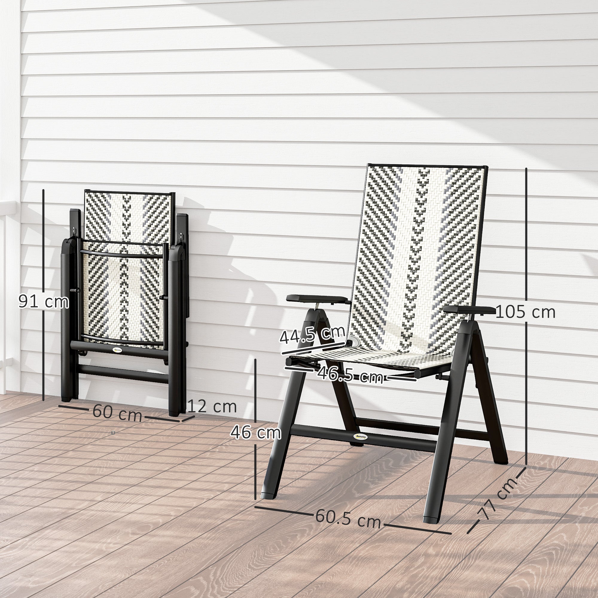 Outsunny Set of Two Rattan Reclining Garden Chairs - Grey