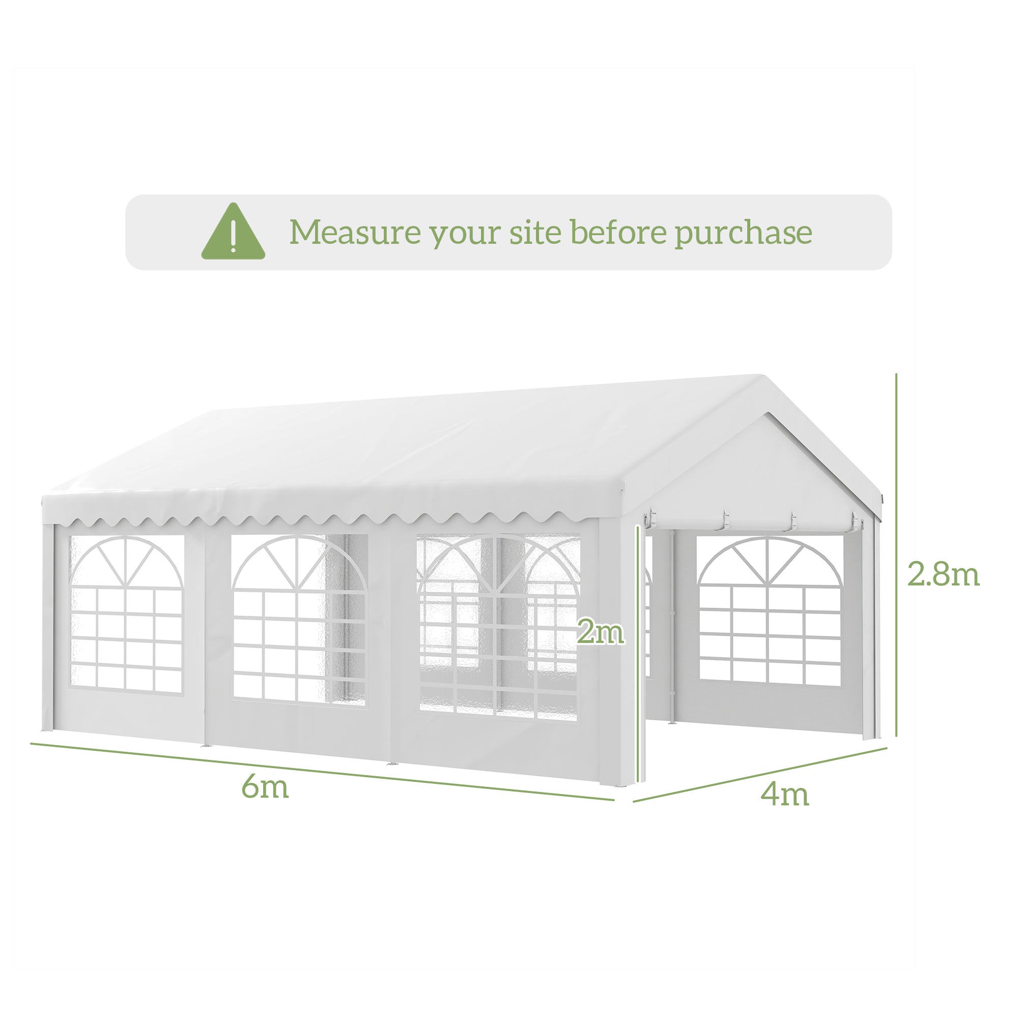 Outsunny 6m x 4m Heavy Duty Garden Gazebo, Galvanised Marquee Party Tent with Removable Sides and Windows for Parties, Wedding and Events, White