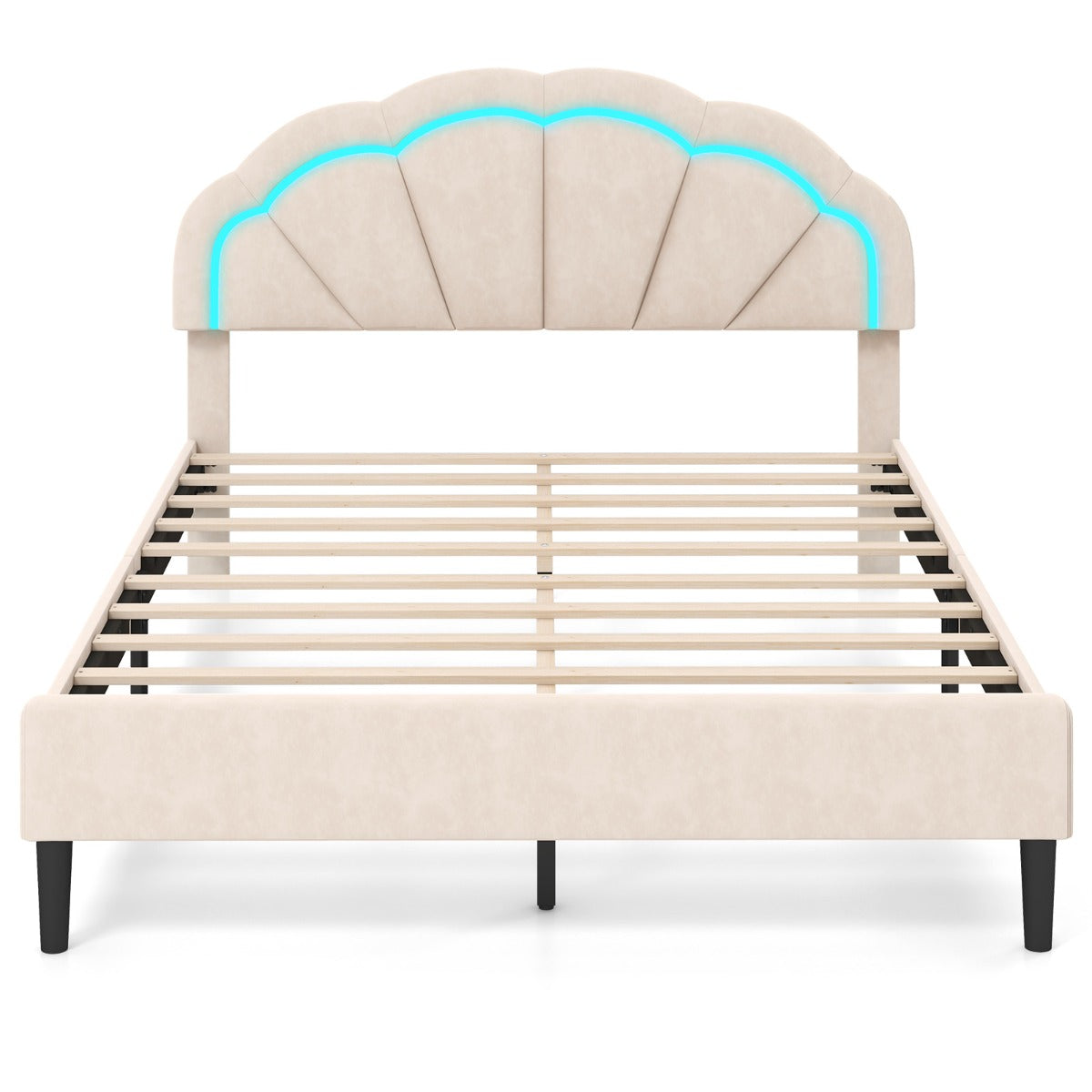 Platform Bed with Adjustable Petal Headboard and Wooden Slats Support-King Size
