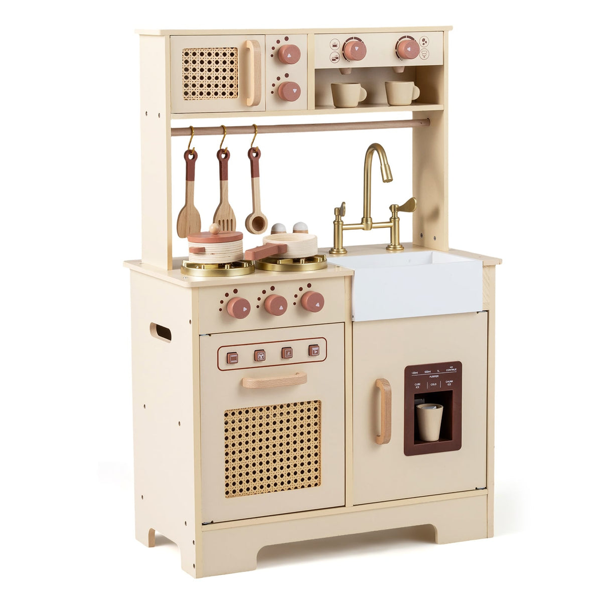 Play Kitchen for Kids Wooden Kitchen Playset showing the full unit with accessories