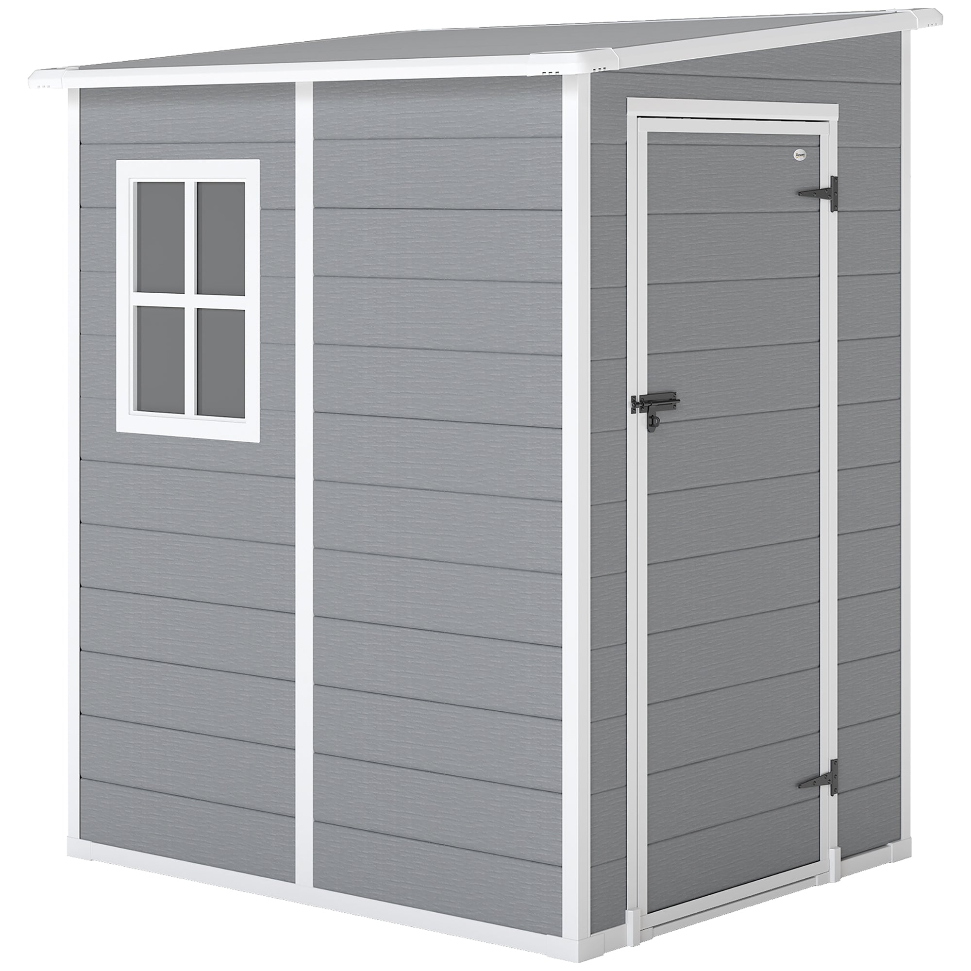 Outsunny 4'x5' Garden Storage Shed, Lean to Shed, Lockable Garden Shed with Window, Vent and Plastic Roof, Grey