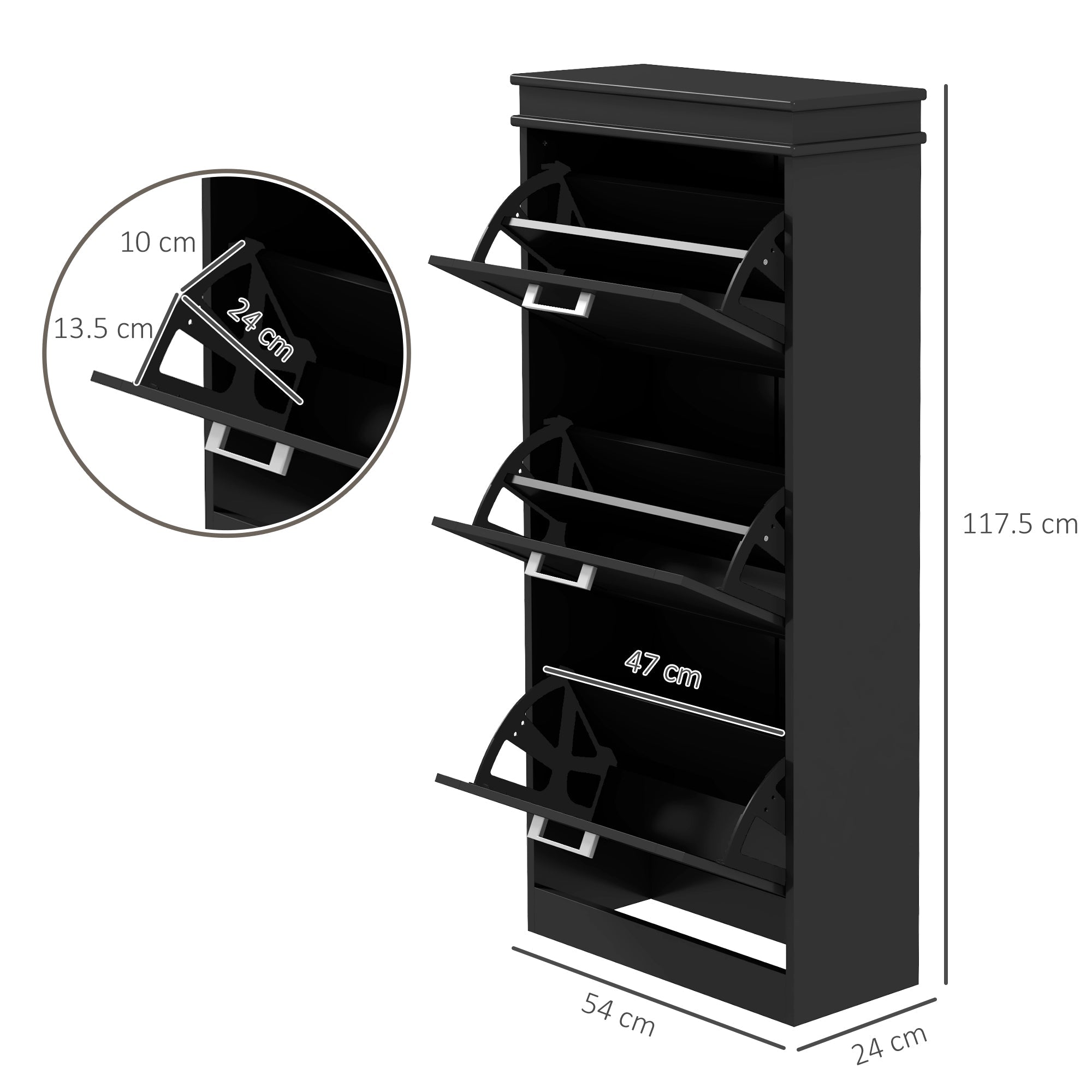 HOMCOM Three-Drawer Minimalistic Shoe Cabinet - Black