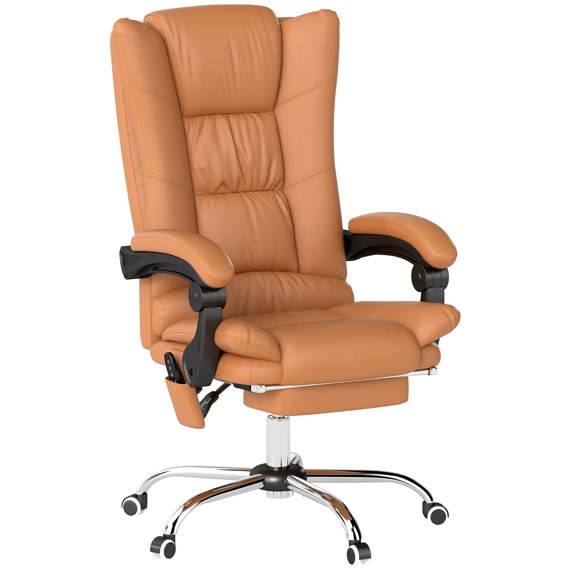 Vinsetto High Back Vibration Massage Office Chair, Heated Reclining PU Leather Computer Chair with 135√Ç¬∞ Reclining Back and Footrest, Light Brown