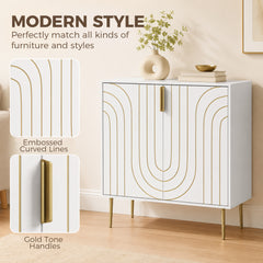 HOMCOM Modern Kitchen Cupboard, Storage Cabinet with 2 Doors, Adjustable Shelf and Metal Legs, White