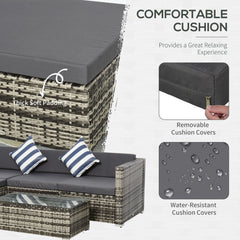 Outsunny Rattan Garden Sofa Set, 4-Seater Wicker Sectional for Garden, Grey