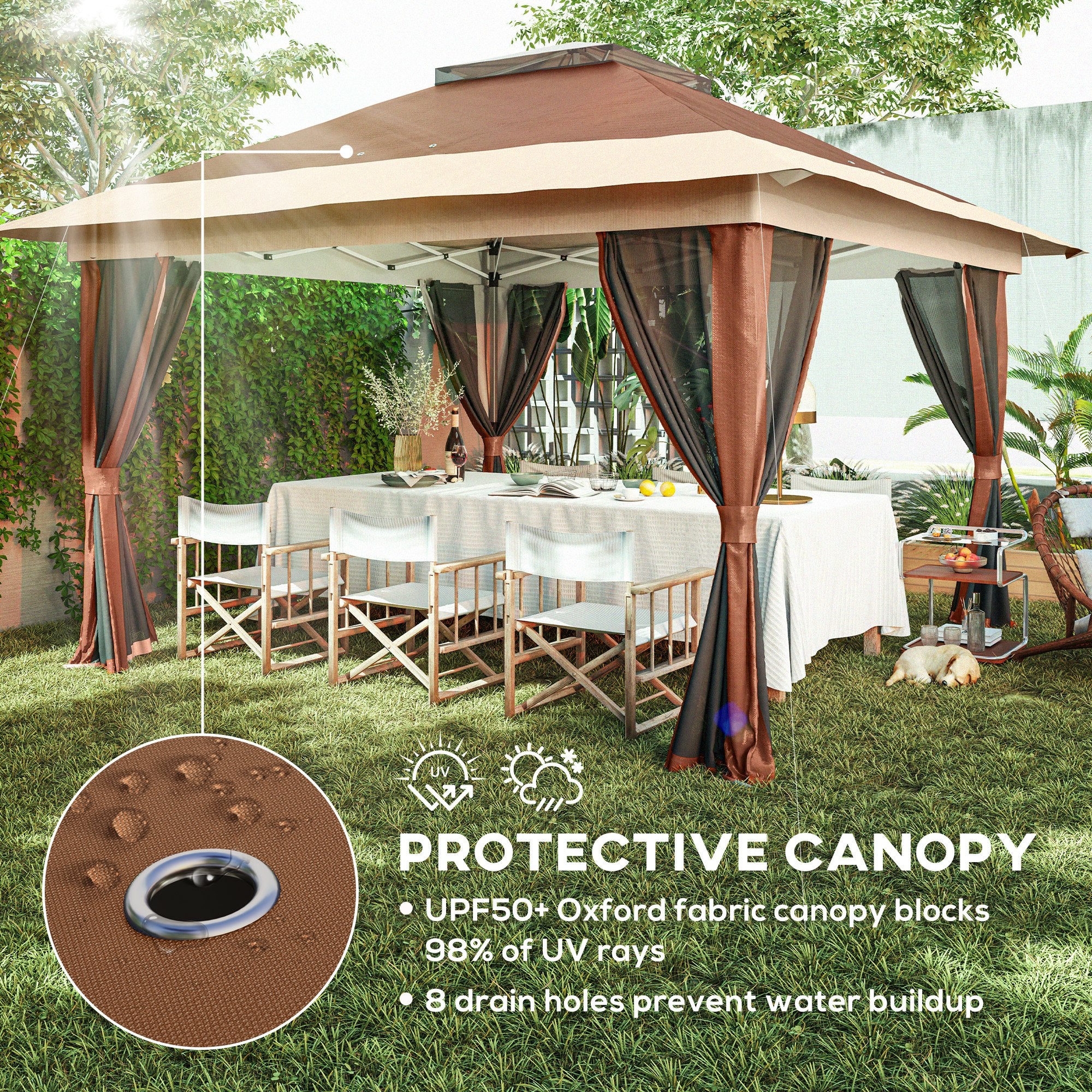 Outsunny 3.6 x 3.6m Pop-Up Gazebo, with Accessories - Brown