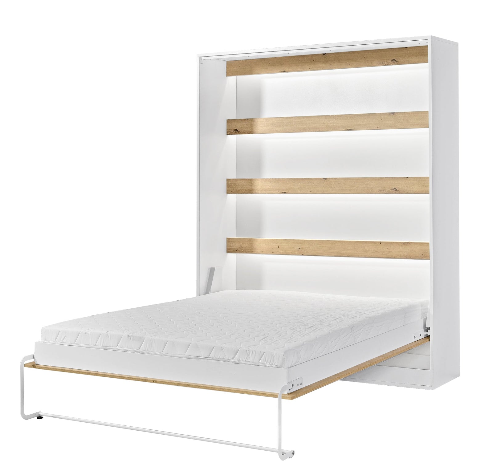 SPACEO Vertical Wall Bed 160x200 White / Oak Artisan / Black Handles
