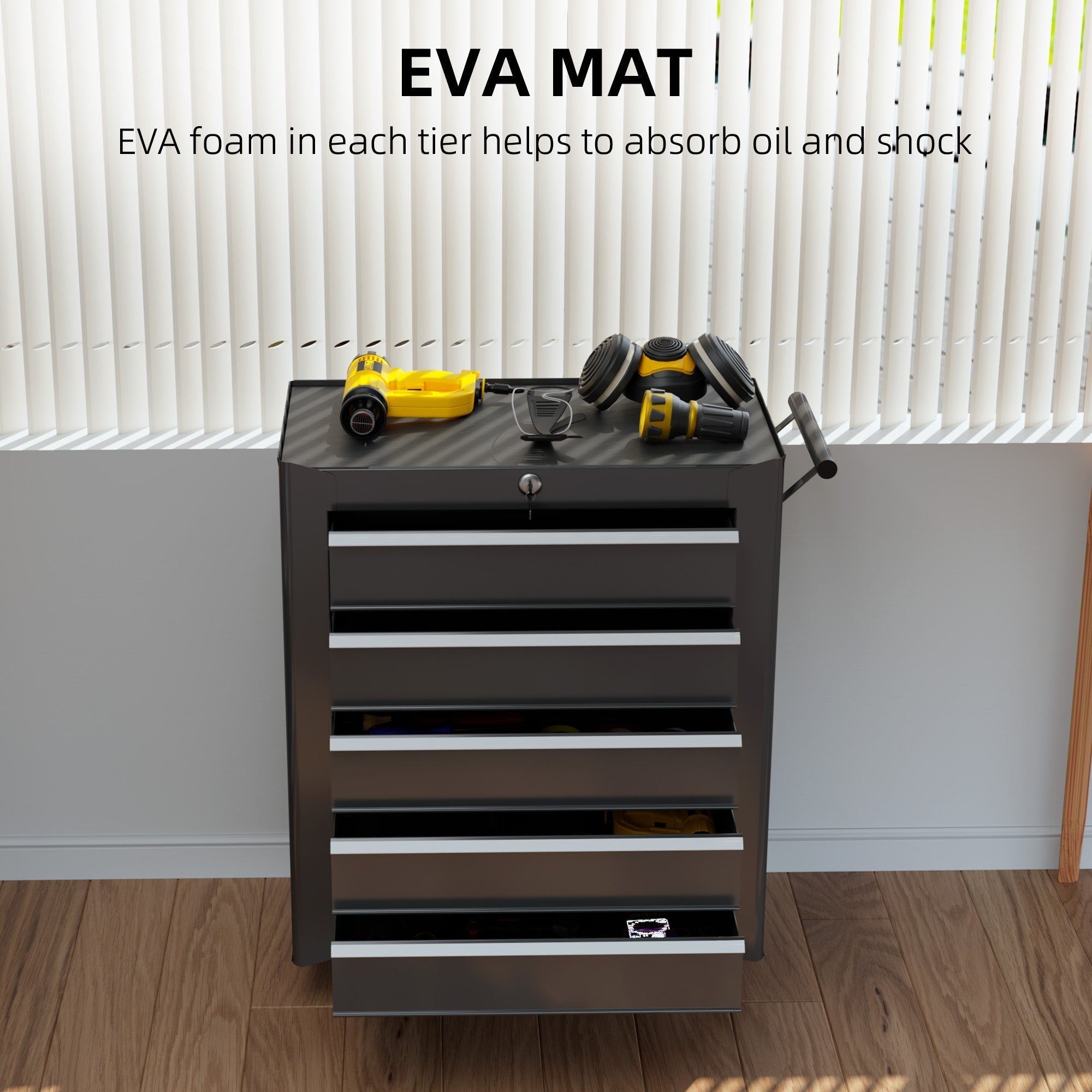 HOMCOM 5-Drawer Tool Chest with Wheels, Steel Lockable Tool Storage Cabinet with Handle, 2 Keys for Garage, Workshop, Black