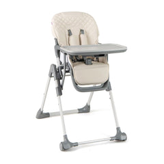 Portable Adjustable Highchair in beige with a padded seat and detachable tray