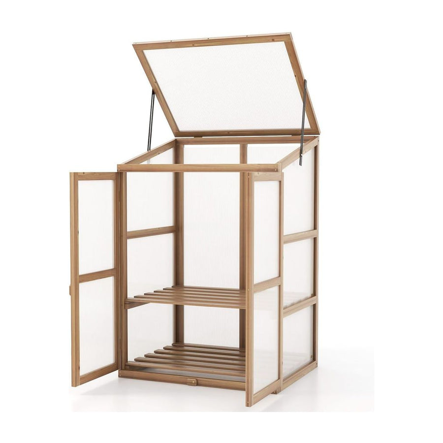 Portable Mini Wooden Greenhouse with 2 Removable Shelves