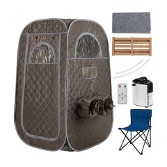 Portable Steam Sauna Tent with steam generator and chair in grey