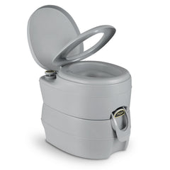 Portable Toilet with 20 L Detachable Waste Tank, a grey camping toilet with the lid open