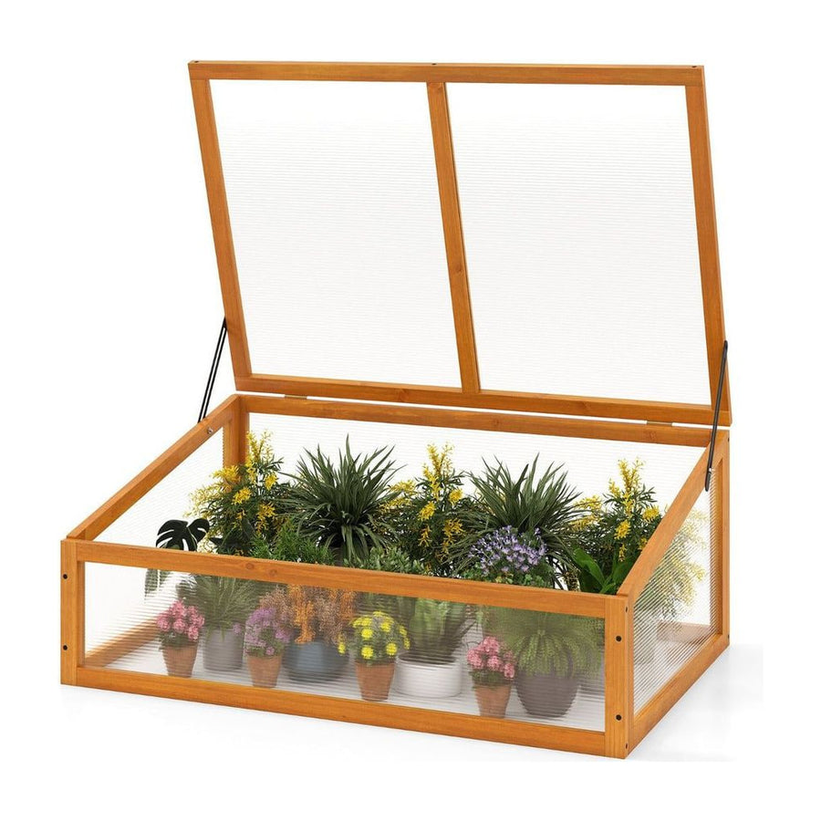 Portable Wood Cold Frame Greenhouse with Transparent Flip-top Roof-Orange