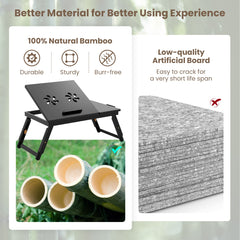Portable Bamboo Laptop Lap Tray with Adjustable Legs and Tilting Top-Brown