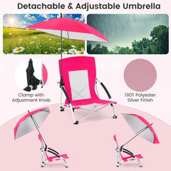Portable Beach Umbrella Chair with Adjustable Parasol-Pink