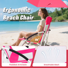 Portable Beach Umbrella Chair with Adjustable Parasol-Pink