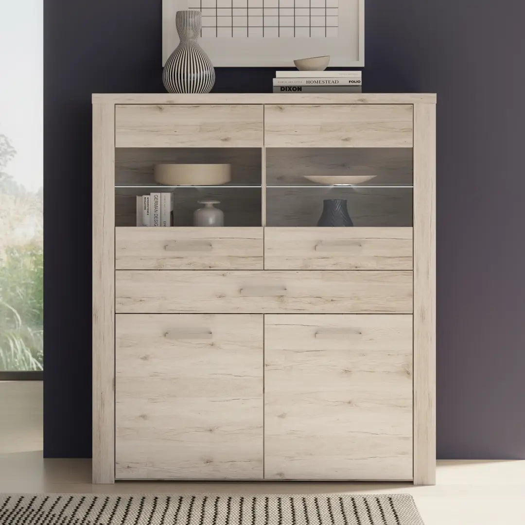 Portland Display Cabinet 126cm in Oak Sand