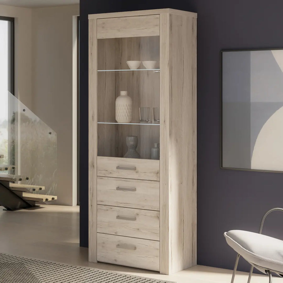 Portland Tall Display Cabinet 77cm in Oak Sand