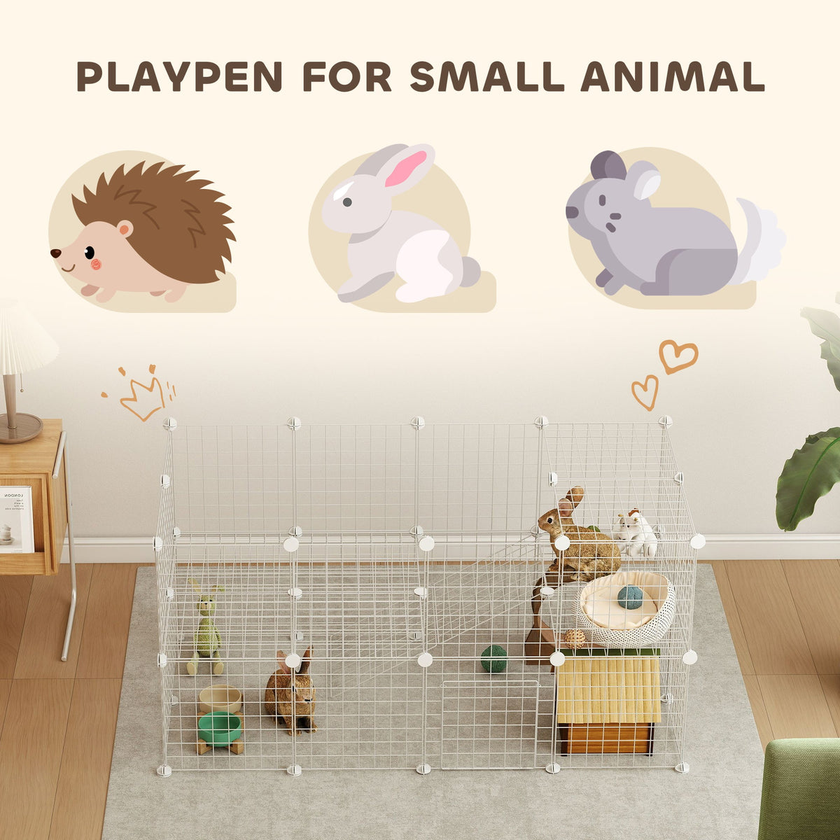 PawHut DIY 36 Panel Pet Playpen Metal Wire Fence for Chinchilla, Hedgehog, Bunny, Indoor, Outdoor Use, White