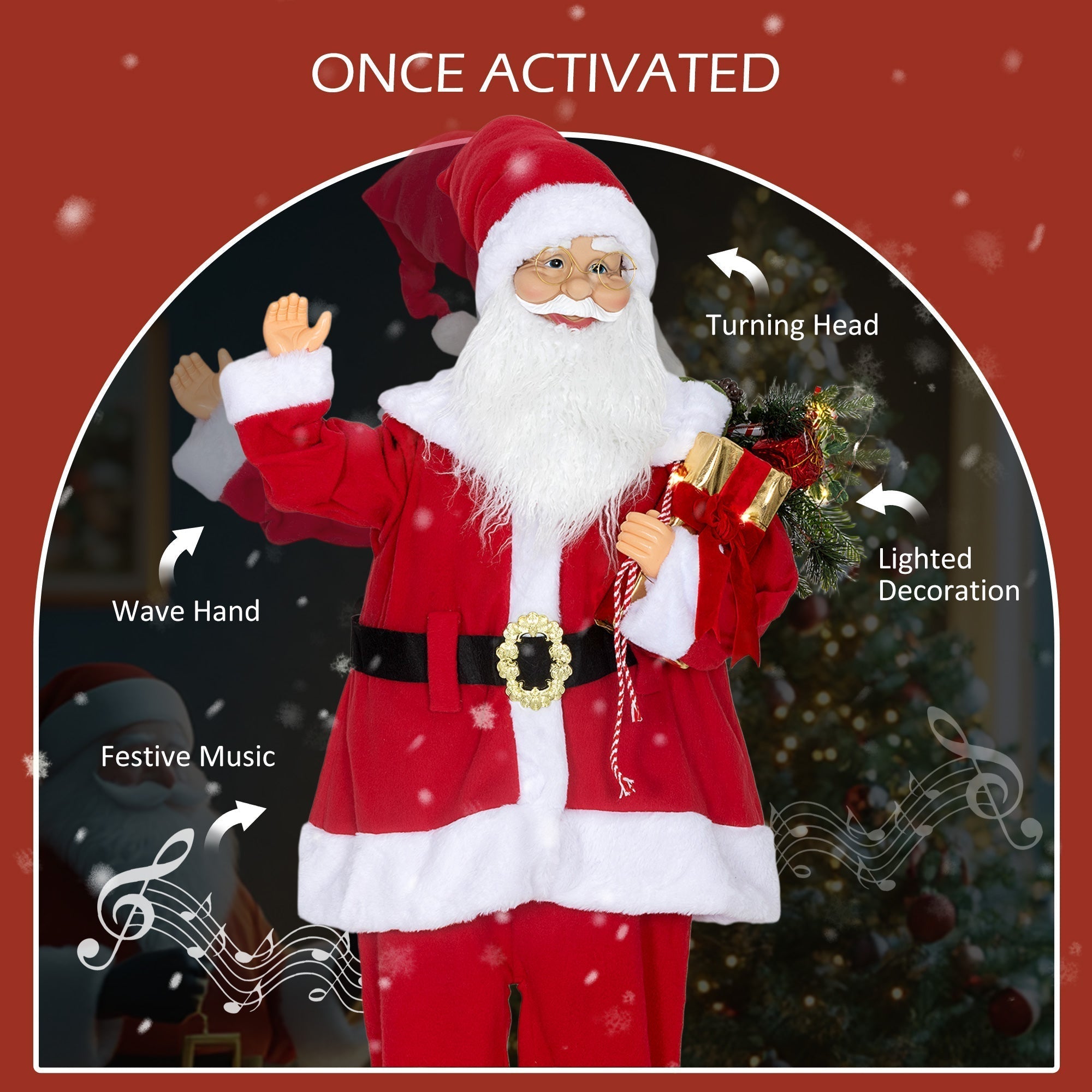 HOMCOM Life Size Santa Claus Christmas Decoration, Voice-Activated with Twinkling LED Lights, Red
