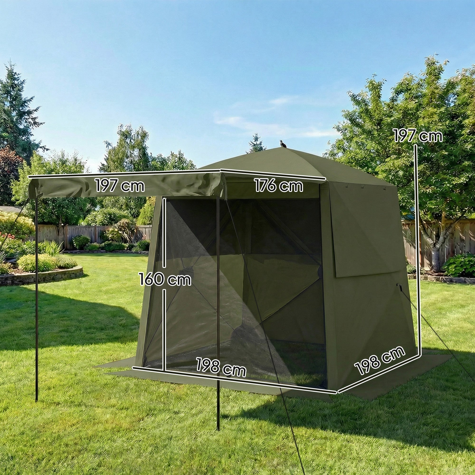 Outsunny Pop Up Gazebo Waterproof Instant Shelter with Awning Mesh Windows for Camping Patio 2 x 2 m, Army Green