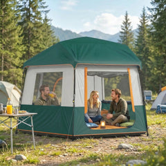 Outsunny Cabin Tent Easy Setup 3000mm Waterproof Camping Tent 4 Person with Carrying Bag Green