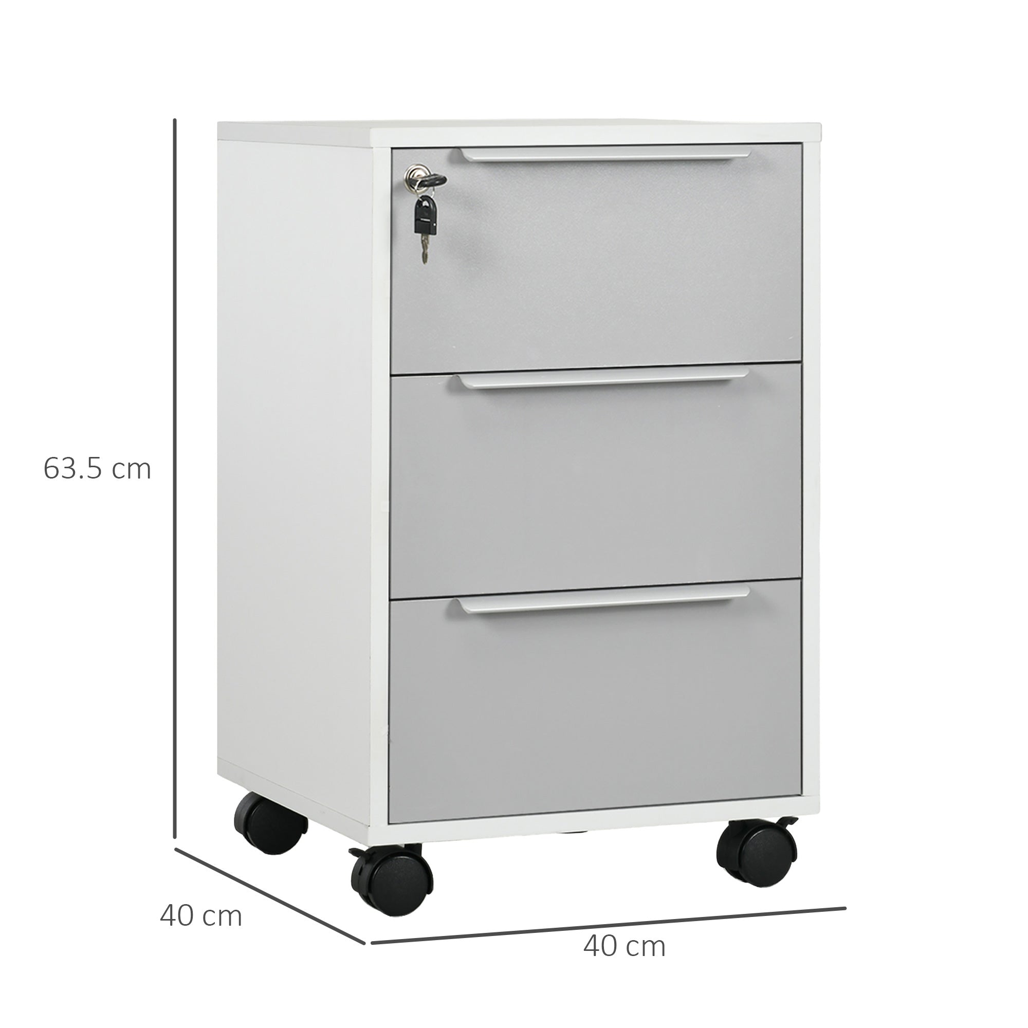 HOMCOM Three-Drawer Locking Filing Cabinet - Grey/White