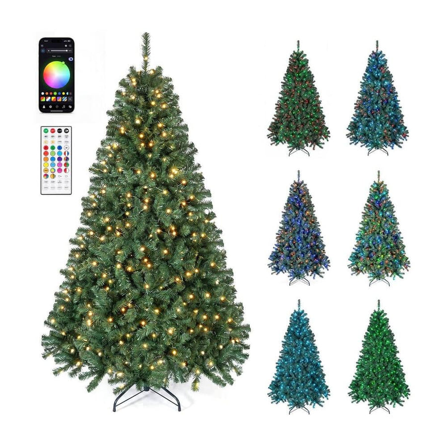 Pre-lit Christmas Tree with 1072 Branch Tips and 300 Multifunctional White and Multi-color RGB Lights-180 cm