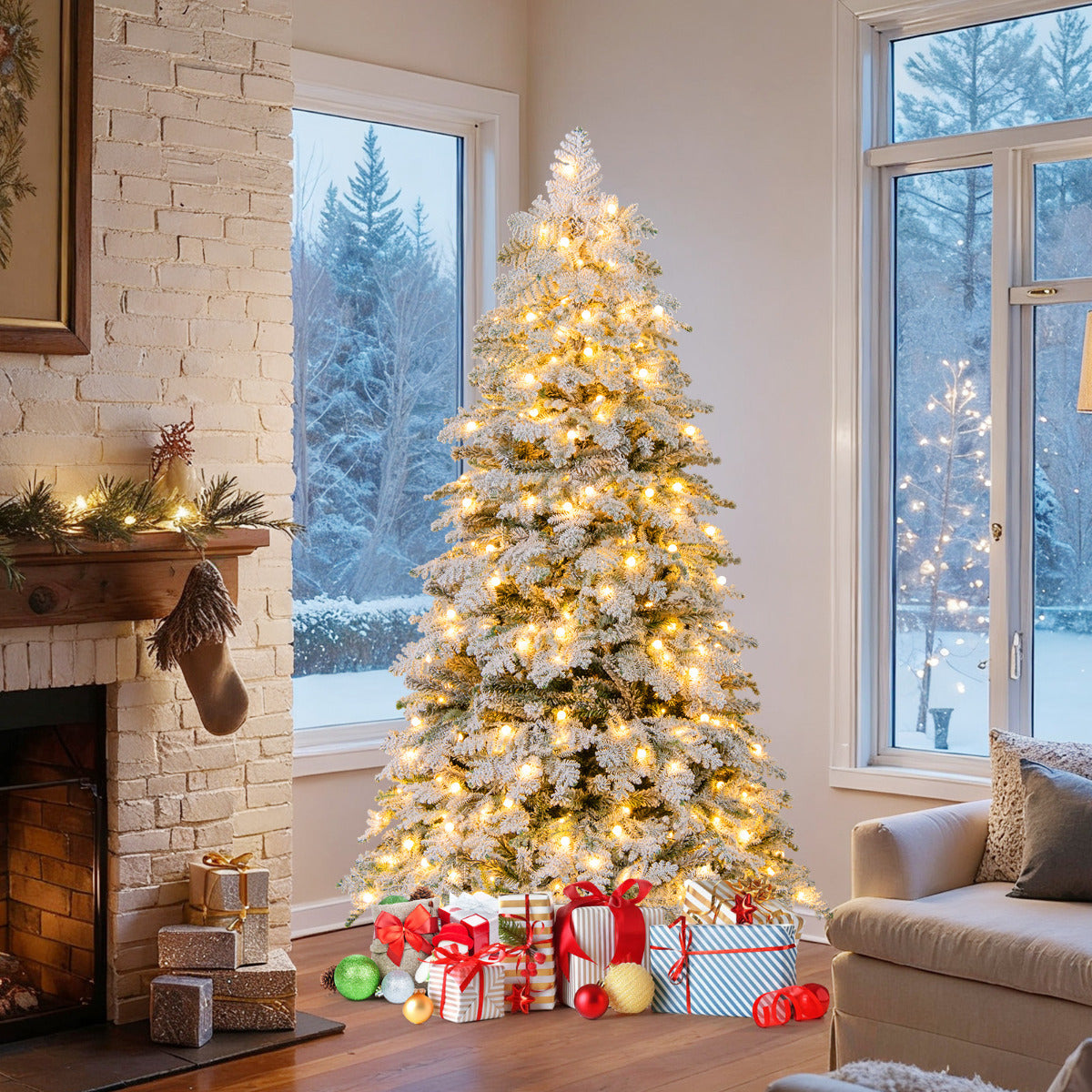 Pre-Lit Artificial Christmas Tree with Mixed Branch Tips-180 cm