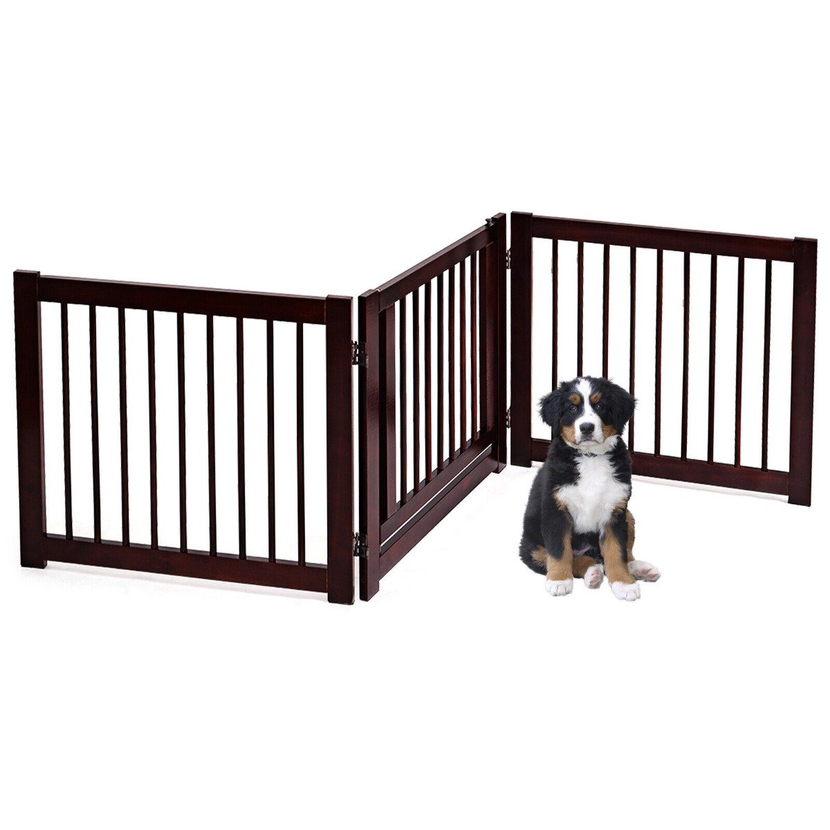 Freestanding Foldable Wooden Pet Gate with 360¬∞Hinges and Lockable Door