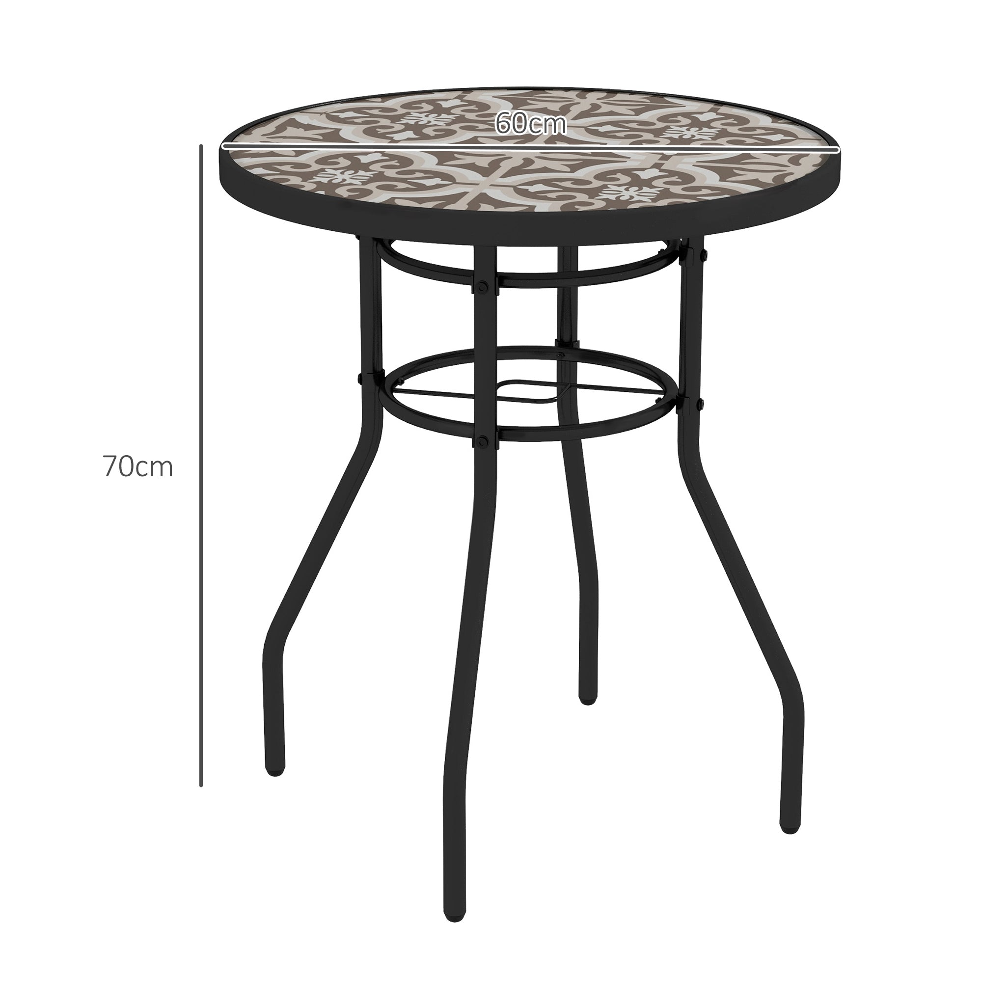 Outsunny 60 Garden Table, with Glass Printed Tabletop - Brown