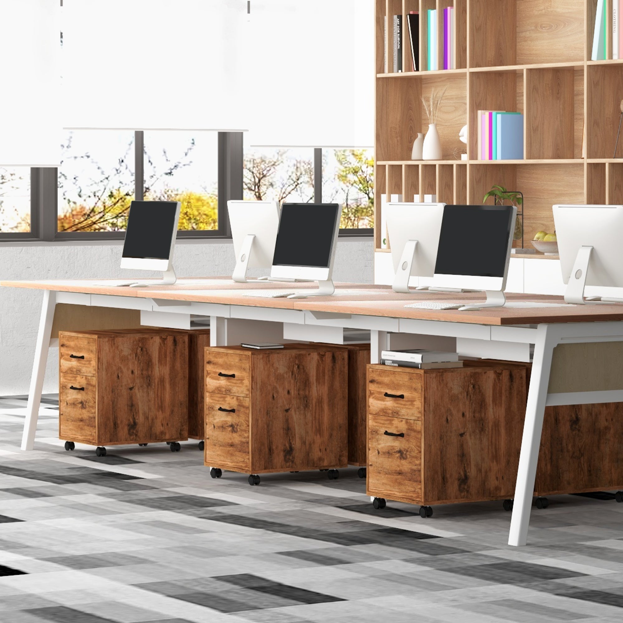 HOMCOM Rolling File Cabinet with 2 Drawers, Mobile Filing Cabinet with Hanging File Folder for Letter Sized Documents, Rustic Brown