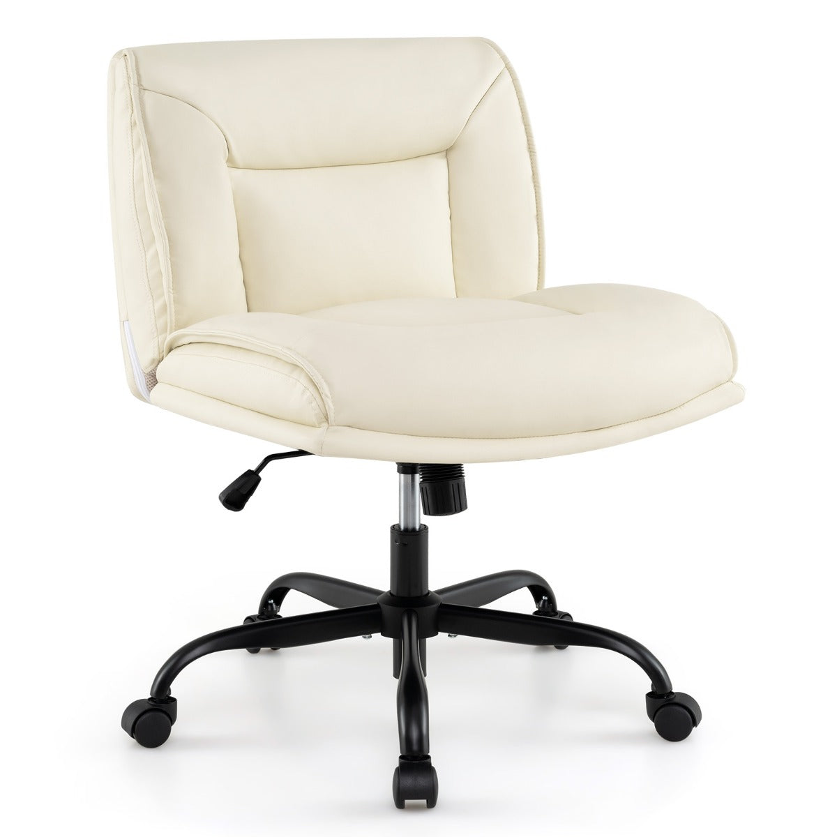 PU Leather Armless Desk Chair in Beige
