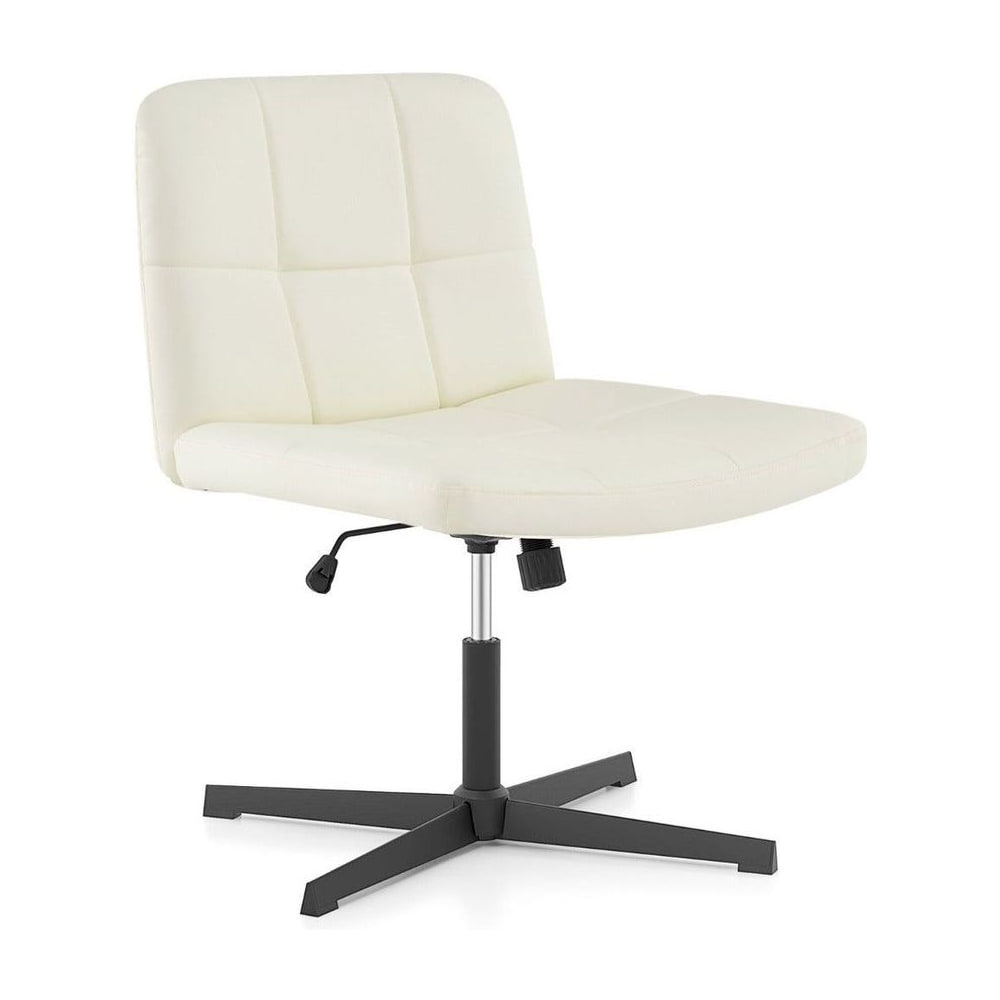 PU Leather Upholstered Armless Cross Legged Office Desk Chair in Beige