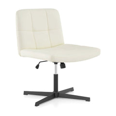 PU Leather Upholstered Armless Cross Legged Office Desk Chair in Beige
