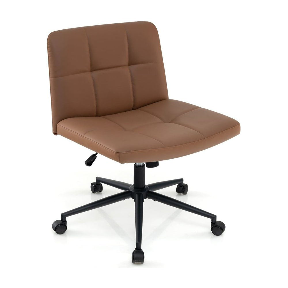 PU Leather Upholstered Cross-legged Office Chair with Wheels in Brown