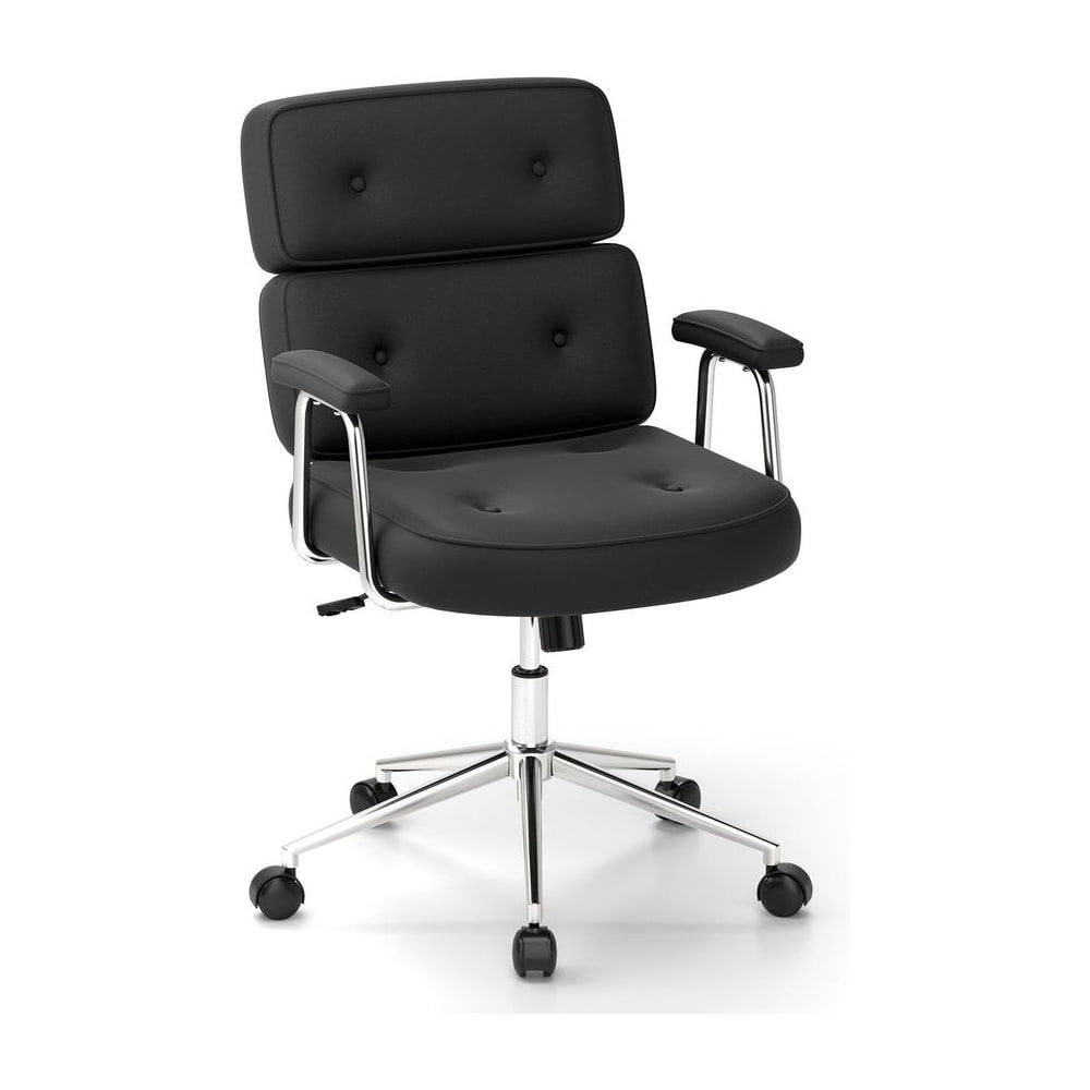 PU Leather Upholstered Office Chair with Button Tufted Back in black, a classic design for your home or office