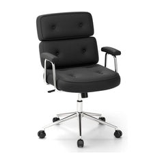 PU Leather Upholstered Office Chair with Button Tufted Back in black, a classic design for your home or office