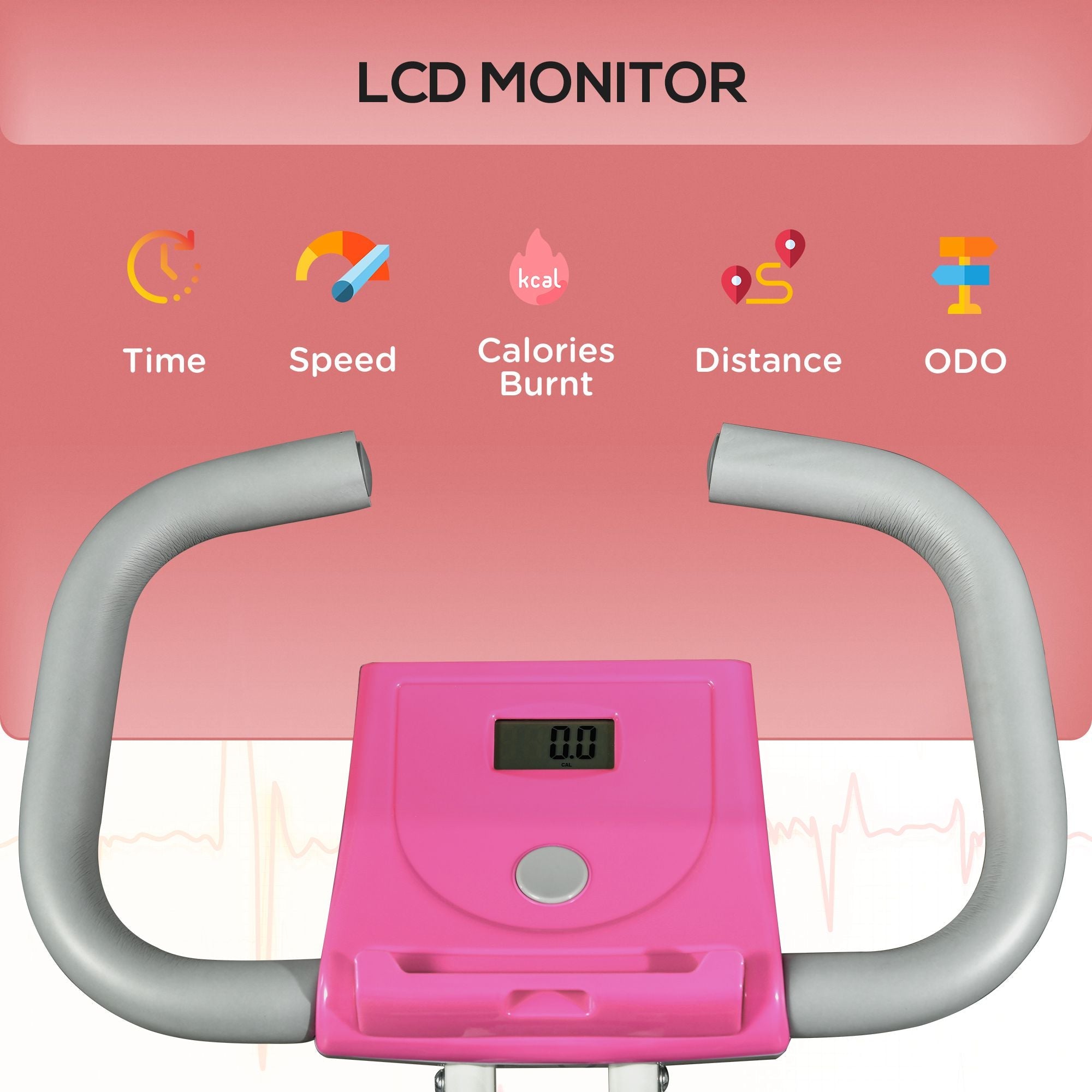 HOMCOM Folding Exercise Bike, with Adjustable Magnetic Resistance, Seat Height - White and Pink