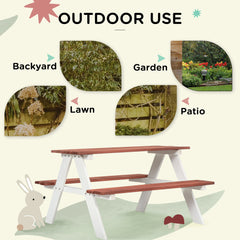 Outsunny Kids Picnic Table, Wooden Table and Bench Set, Kids Garden Furniture for Patio Aged 3-8 Years Old, Brown