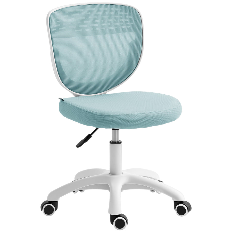 HOMCOM Office Chair, Armless Computer Desk Chair with Breathable Mesh, Adjustable Height, Swivel Wheels, Light Blue