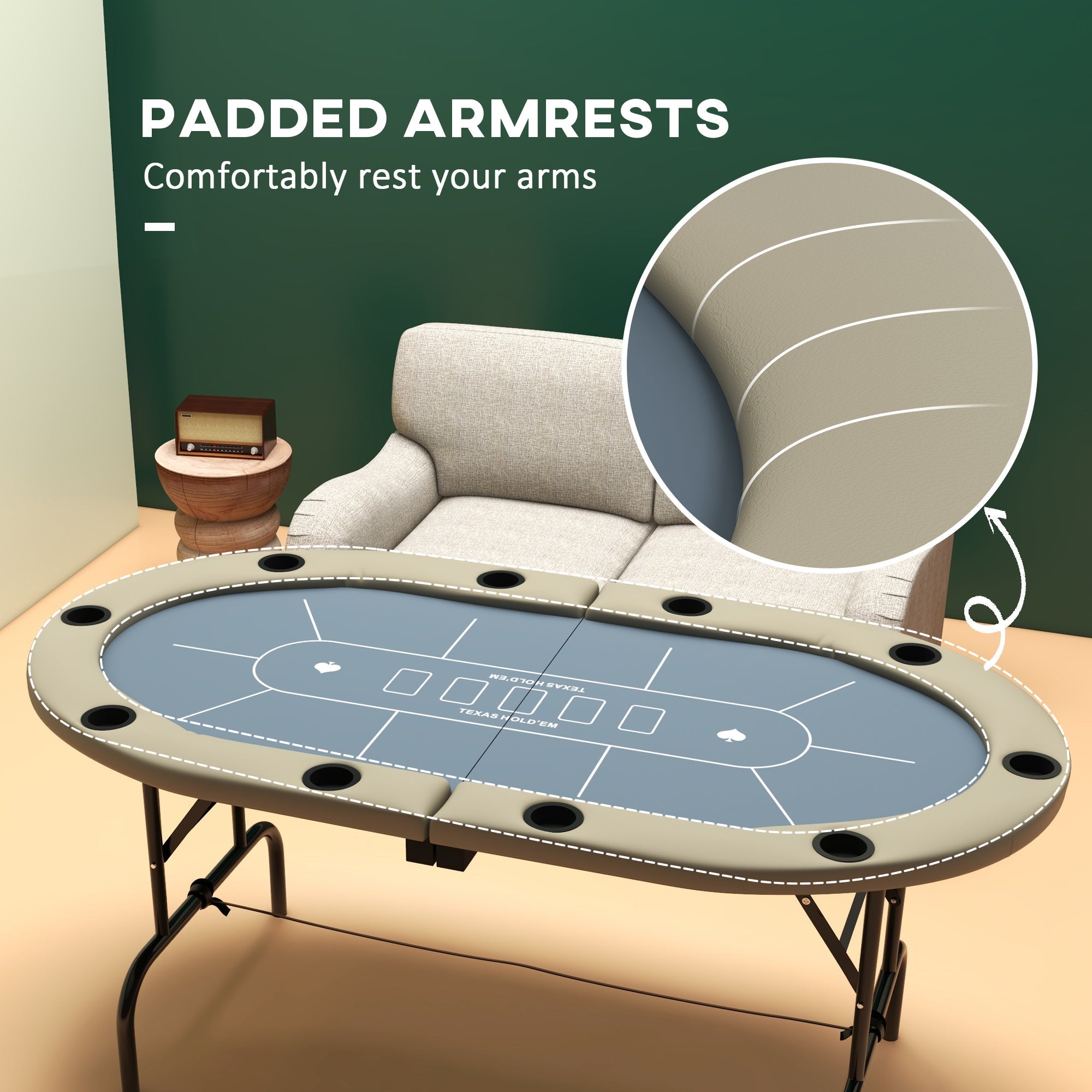 SPORTNOW 8 Player Folding Poker Table, with Cup Holders, Cushioning Edge, Brown and Blue