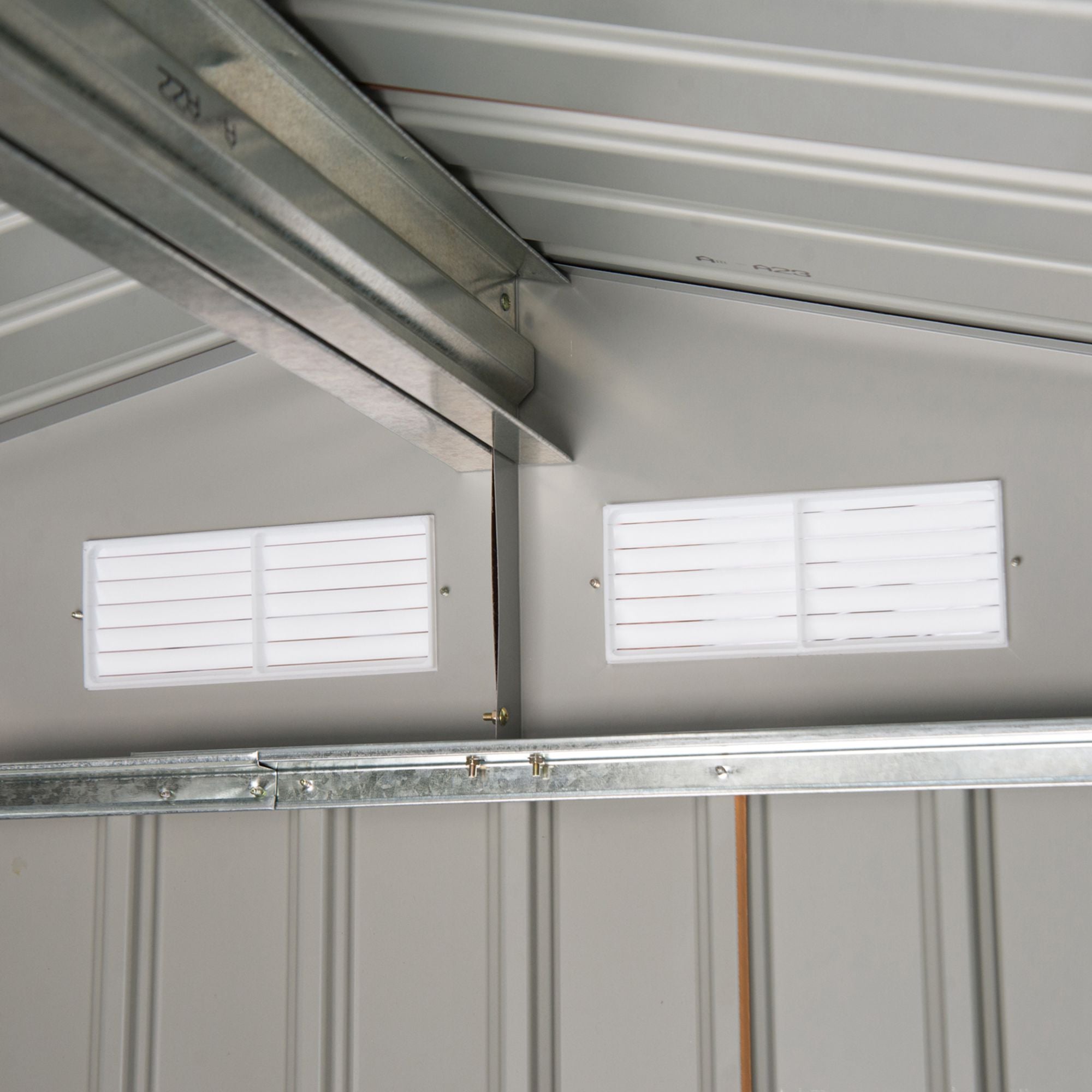 Outsunny 7 x 4ft Lockable Metal Garden Tool Storage Shed, Outdoor Storage Shed with Foundation and vents, Light Brown