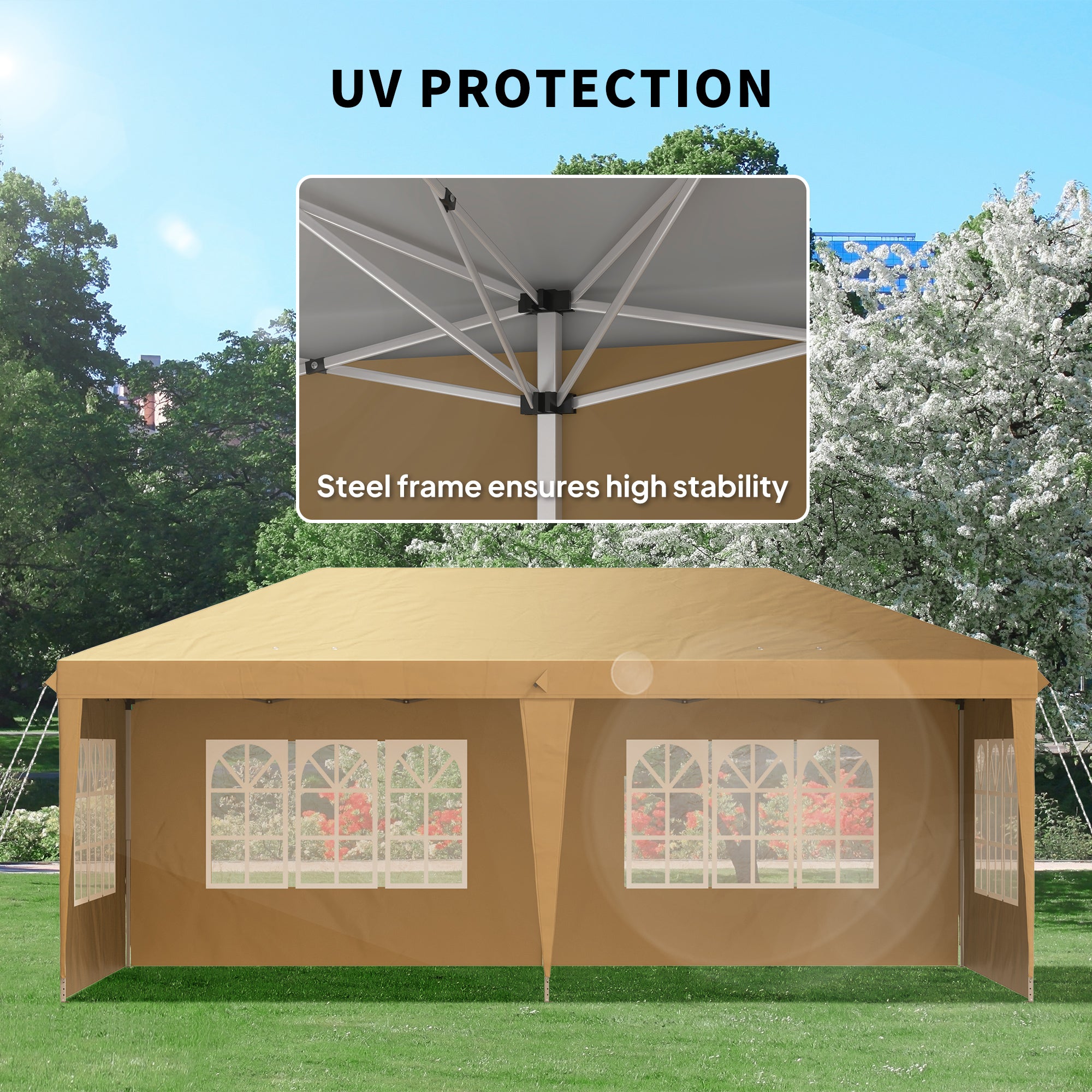 Outsunny 3 x 6m Pop-Up Gazebo, with Removable Walls - Khaki