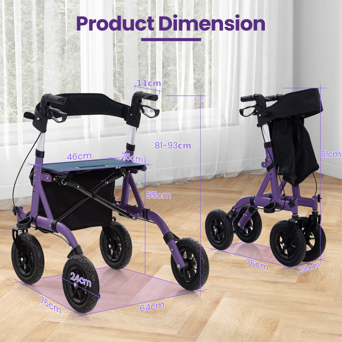 Foldable Rolling Walker with Seat-Purple