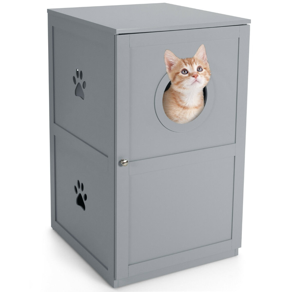 2-Tier Kitty Hidden Washroom Toilet with Entrance Hole and Door-Grey