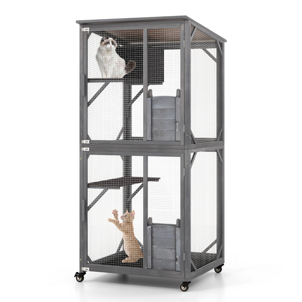 182 cm Tall Outdoor Catio Kitten Enclosure with Weatherproof Asphalt Roof-Grey