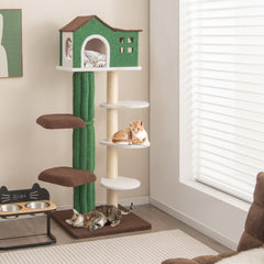 7-Tier Modern Cat Tree Tower with Sisal Scratching Posts-Green